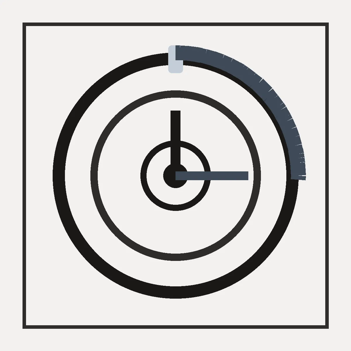 Abstract world clock panel with zone ring and sand accent on ash paper.